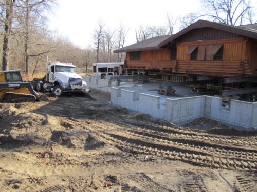 Log Pavillion, 45 x 75,  moved to a new foundation farther from the river
